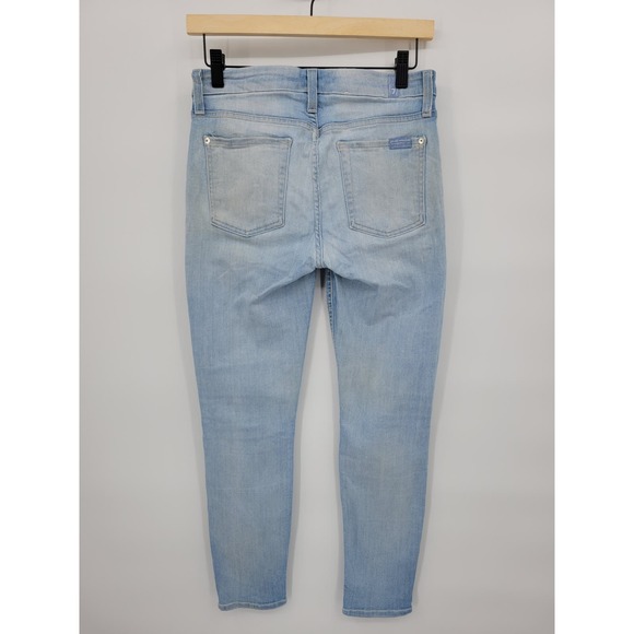 7 for All Mankind 27 Mid-Rise Cropped Skinny Jeans Light Wash Slim Faded - Picture 4 of 7